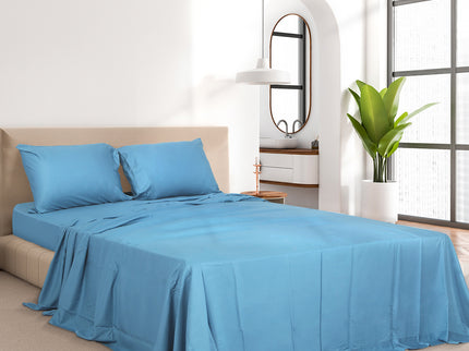 Dreamz 4pcs Queen Size 100% Bamboo Bed Sheet Set in Blue Colour-1942353308710735878