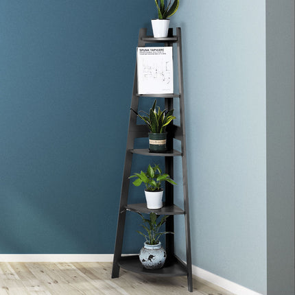 Levede 5 Tier Corner Shelf Wooden Storage Black-1975420482190708742