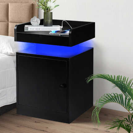 Levede Bedside Table USB Charger Outlet RGB Black-1973193443882700807