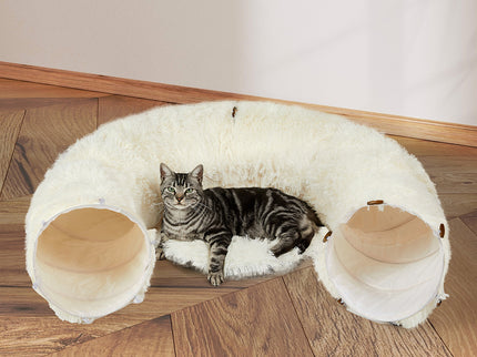 Pawz Cat Tunnel Foldable Fluffy Plush Play Tube Beige-1910112275730141191