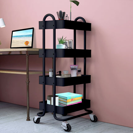 Levede 4 Tiers Kitchen Trolley Cart Black-1973193877439516678
