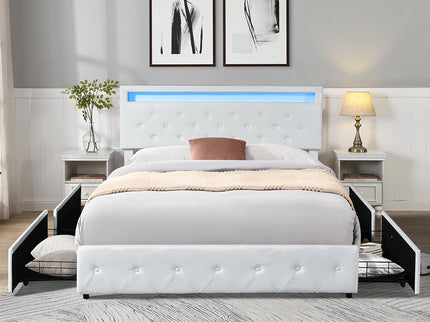 Levede Queen Bed Frame RGB LED PU 4 Drawer USB-1942353320156991494