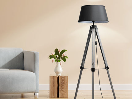 EMITTO Tripod Wooden Floor Lamp Shaded Grey-1864184396748296198