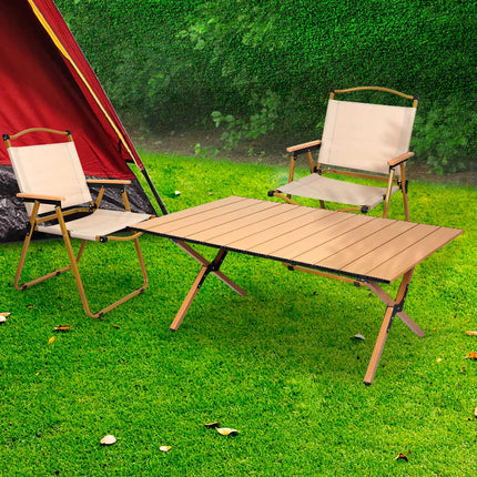 Levede Folding Camping Table Chair Set Oak-1973194000479424518