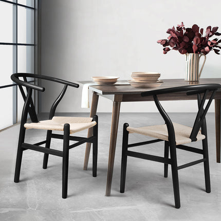 Levede 2x Dining Chairs Wooden Hans Black-1975420492953292806