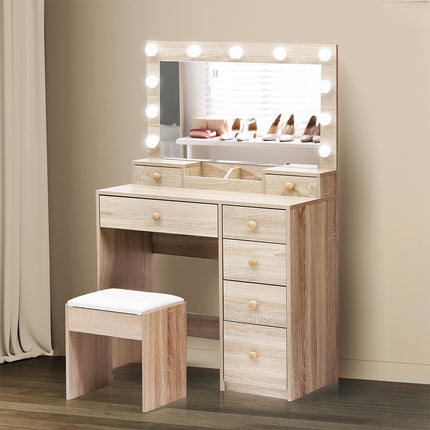 Levede Dressing Table Stool Set Oak-1975420334161137670