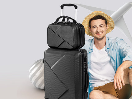 Slimbridge 2pcs 20"Travel Luggage Set Black-1864184360790528006