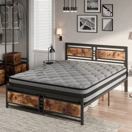 Metal Bed Frame Mattress Base Set Wood Queen-1975420522095316998