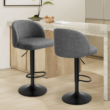 Levede 4x Bar Stool Swivel Gas Lift PU Leather Grey-2006732718938918918