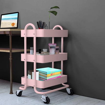 Levede 3 Tiers Kitchen Trolley Cart Pink-1973193877036863494