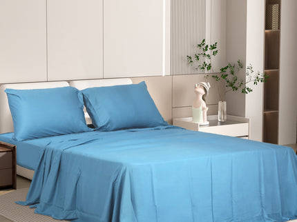 Dreamz 4pcs Double Size 100% Bamboo Bed Sheet Set in Blue Colour-1942353307066568710