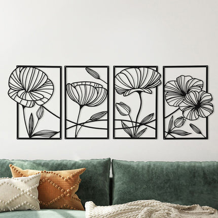 Yezi Metal Wall Art 4Pcs Floral Minimalist Line Decor-1954802471260000262
