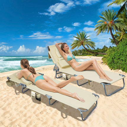 Levede Foldable Beach Lounge Chairs with Face Hole Khaki-1973193484198350854