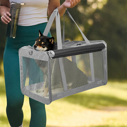 Pawz 3 in 1 Pet Soft Crate Dog Cat Carrier L Size Grey-1973193524862128134