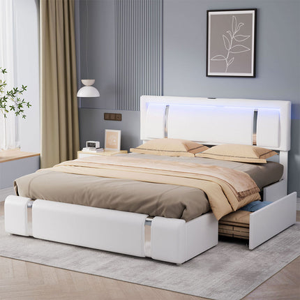 Levede Double Bed Frame With Adjustable Headboard White-1973193504947572742