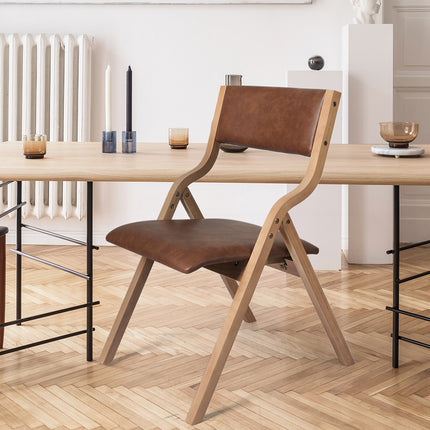 Levede 2x Dining Chairs Foldable PU Brown-1975420497265037318