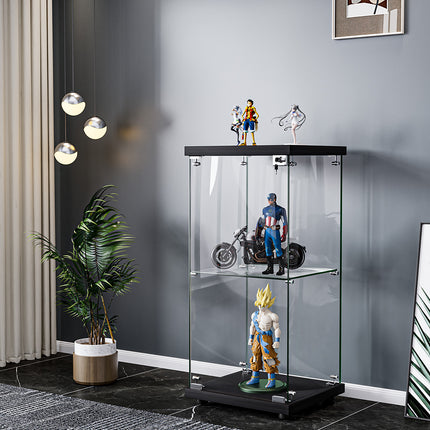 Stacked Display Cabinet Collection Storage Tempered Glass 2 Tier With Lock Black-1954802399617093638