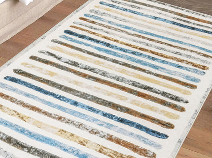 Marlow Floor Rug Short Pile Washable Carpet Soft Plush Non Slip Stripe 200x290-1910112210395467782