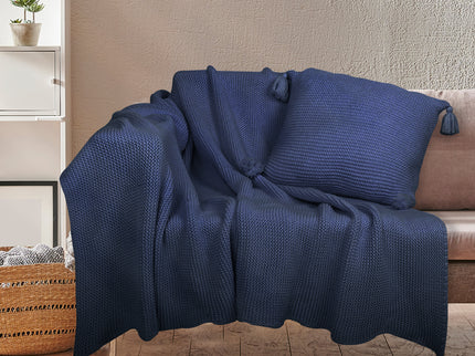 DreamZ Knitting Throw Blanket Cushion Navy-1942353332106563590