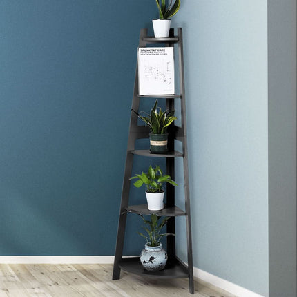 Levede 5 Tier Corner Shelf Wooden Storage Black-1954802945849692166