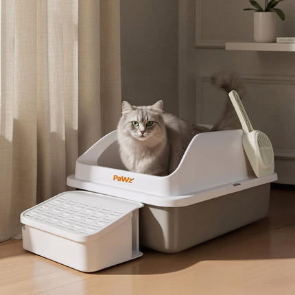 Pawz Stainless Steel Cat Litter Box Big Cats Kitten High Sided Easy Clean White-2029334098350313478
