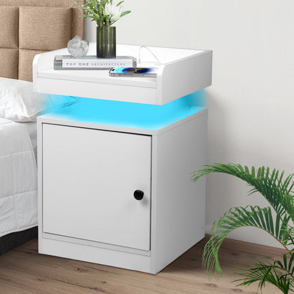 Levede Bedside Table USB Charger Outlet RGB White-1975420388510928903