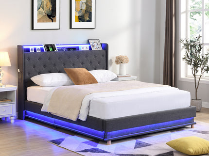 Levede Double Bed Frame Gas Lift LED Light-1910112230737842182