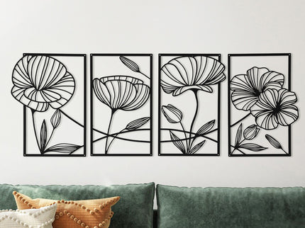 Yezi Metal Wall Art 4Pcs Floral Minimalist Line Decor-1910149776071069702