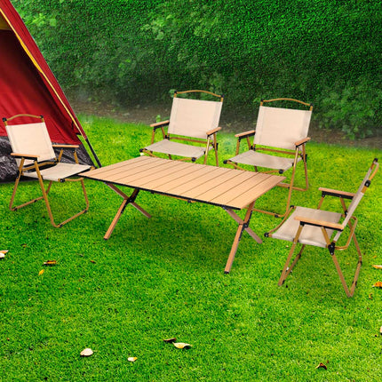 Levede Folding Camping Table Chair Set Oak-1973194001154707462