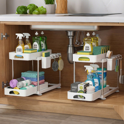 Toque 2 x Under Sink Organizer 2 Tier Cabinet Storage Rack Adjustable Kitchen-2065254301848178694