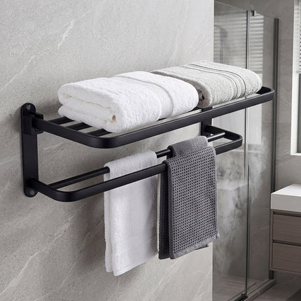 Levede Towel Rack Bathroom 2 Bars Rail Holder Wall Mounted Storage Shelf Black-2050059022438109190