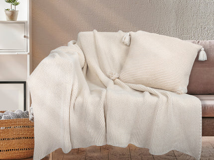 DreamZ Knitting Throw Blanket Cushion Beige-1910113222975950854