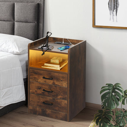 Levede Bedside Table USB Charger Outlet LED Oak-1973193443496824839