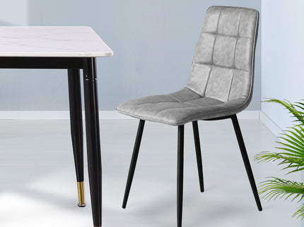 Levede 4x Dining Chairs Kitchen Chair Grey Faux Leather-1910113287937331206