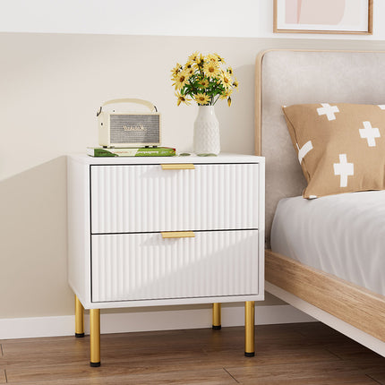 Levede Bedside Table with 2 Drawers White Metal Legs-1973193505392168967