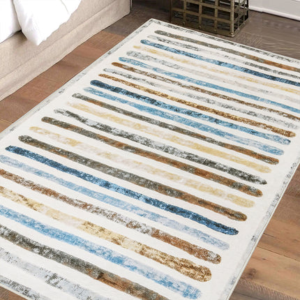 Marlow Floor Rug Short Pile Washable Carpet Soft Plush Non Slip Stripe 200x230-1973193449490485254