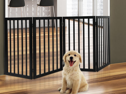 PaWz 4 Panels Wooden Pet Gate Dog Fence Black 600x 3MM-1864184510002892806