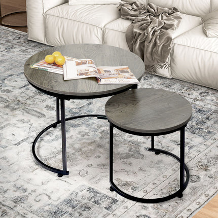 Levede Round Nesting Table Coffee Table Wood Side Table-2006732776656736262