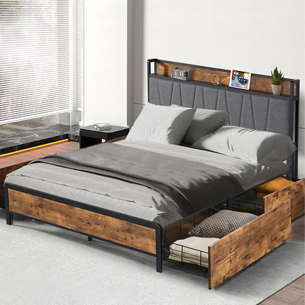 Levede Queen Bed Frame Soft Storage Drawers Headboard USB Charge-1973194032855257094