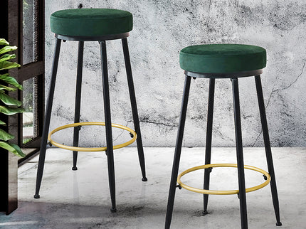 Levede 2x Bar Stools Barstools Velvet Green-1864183232082350086