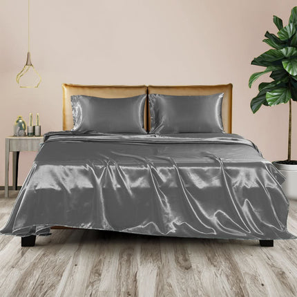 DreamZ Silky Satin Sheets Fitted King Grey Dark Grey-1954802914069450758