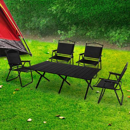 Levede Folding Camping Table Chair Set Black-1973194001569943558