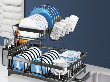 TOQUE Detachable Dish Drying Rack Cutlery Black-1864184346462785542