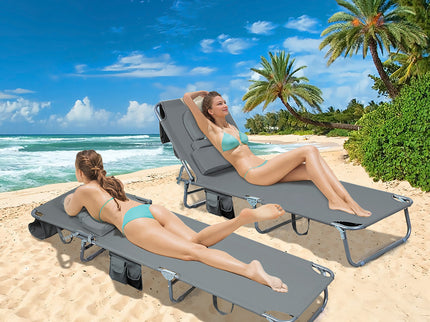 Levede Foldable Beach Lounge Chairs with Face Hole Grey-1910112248827875334