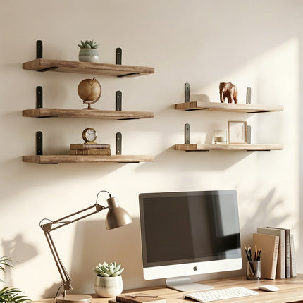 Levede Floating Wall Shelves 5Pcs Wood Wall Mounted Rustic Display Rack Bedroom-2050059023742537734