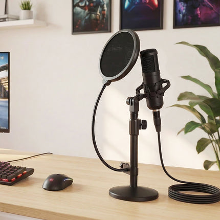 Levede Desktop Microphone Stand Adjustable Pop Filter Shock Mount Base Kit Black-2065254308319989766
