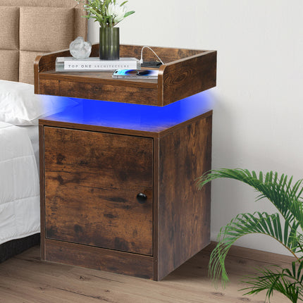 Levede Bedside Table USB Charger Outlet RGB Oak-1975420388338962439