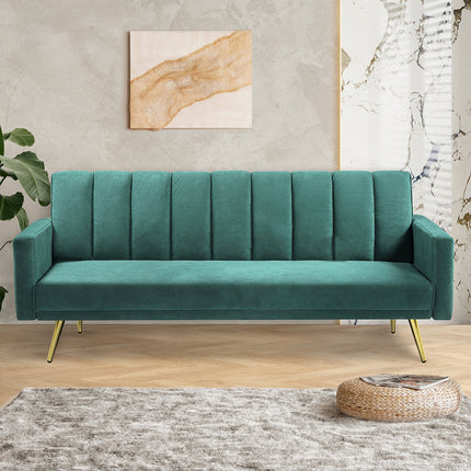 Levede Sofa Bed Convertible Velvet Lounge Recliner Couch Sleeper 3 Seater Green-1864184618333376518