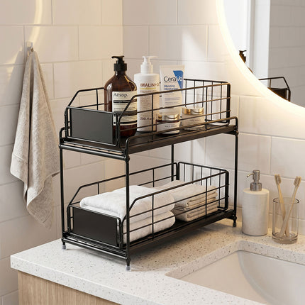 Toque 2 Tier Pull Out Cabinet Organizer Sliding Kitchen Storage Rack Under Sink-2050059016155041798
