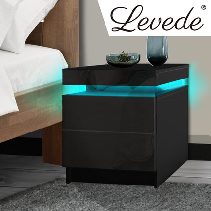 Levede Bedside Tables Side Table 2 Drawers Black-1973193865179566086